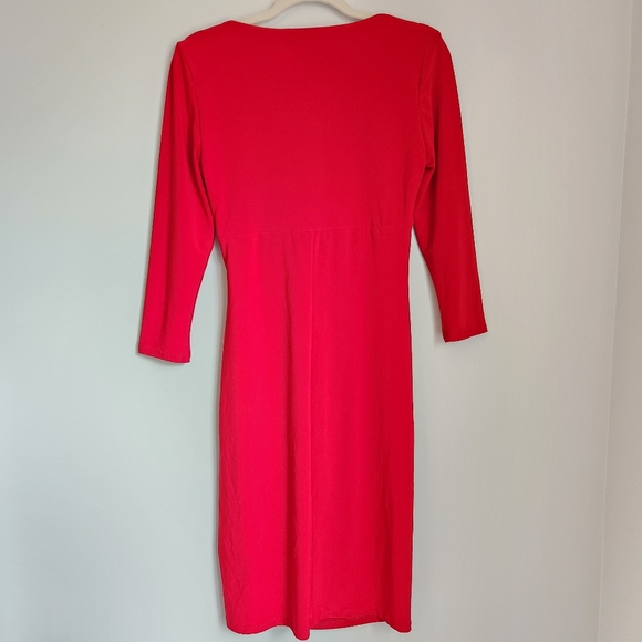 Lauren Ralph Lauren Size 8 Red Faux Wrap Long Sleeve Dress Knee Length Stretchy - Picture 9 of 12